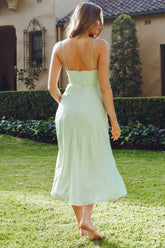 Lake Como Fitted Bodice Cami Strap Midi Dress Avocado